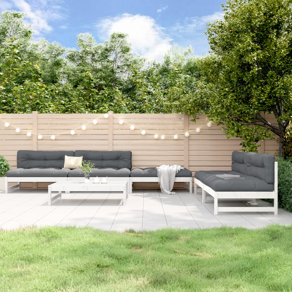 6-delige Loungeset massief grenenhout wit – afbeelding 1