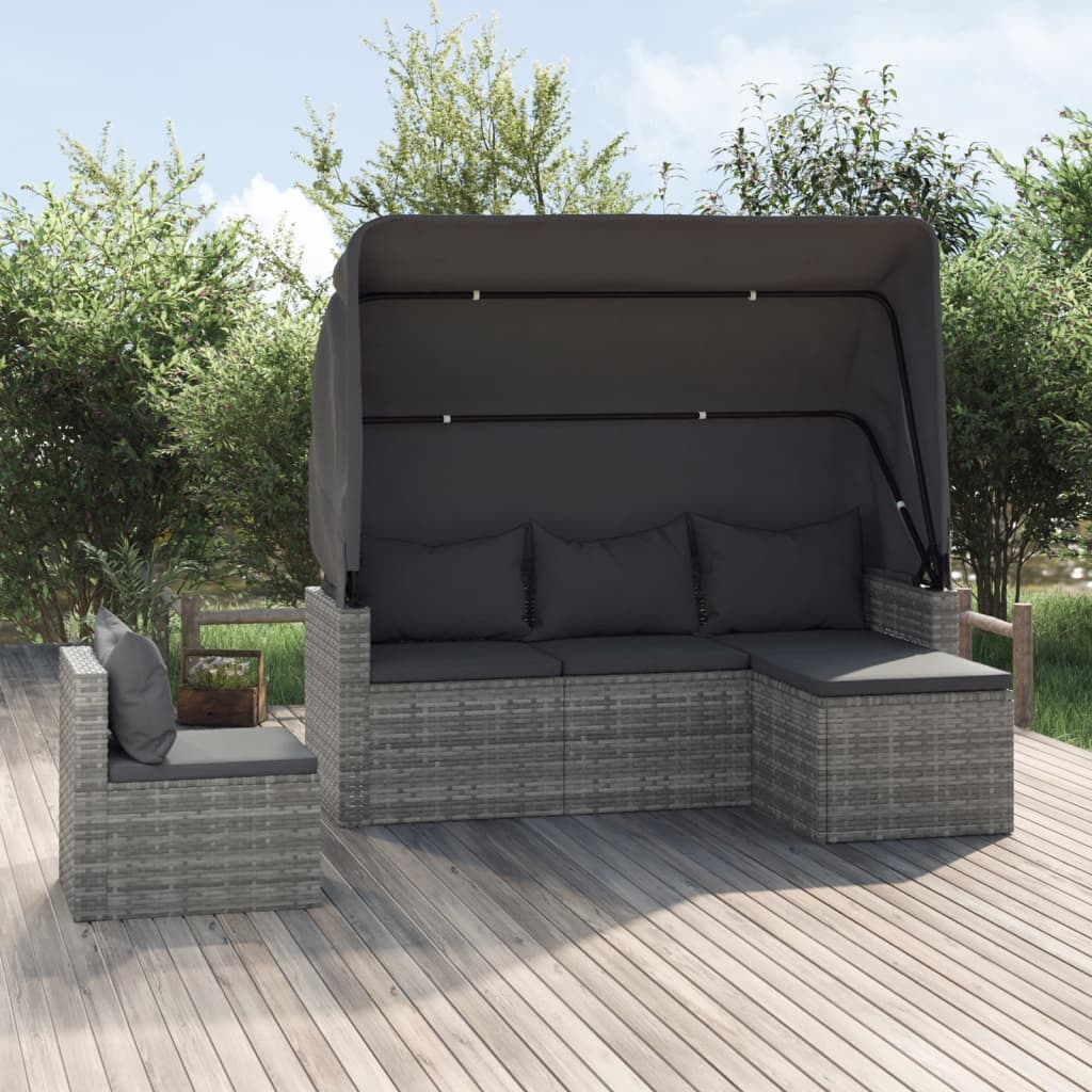 4-delige Loungeset met kussens poly rattan grijs