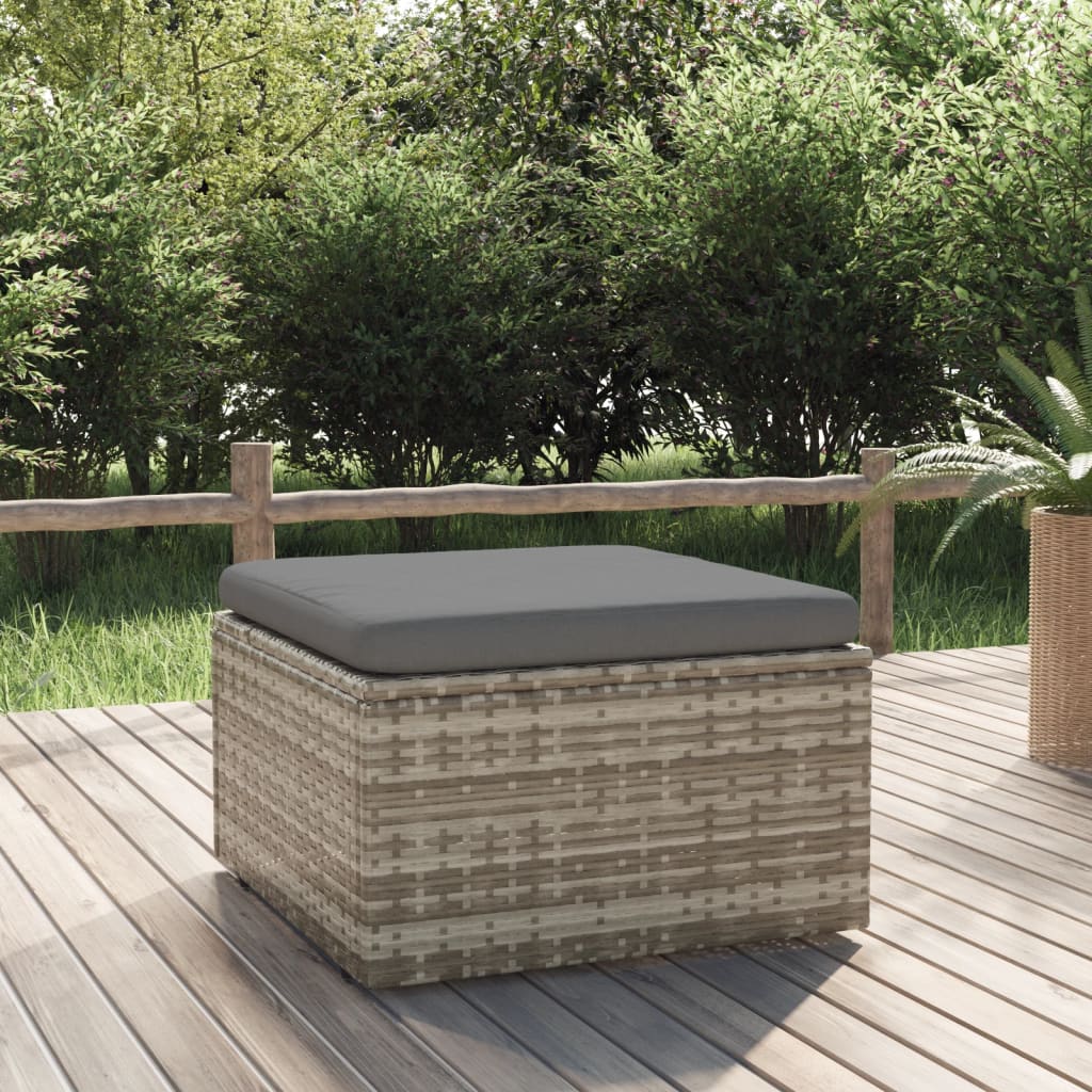 Voetensteun met kussen 55x55x30 cm poly rattan grijs