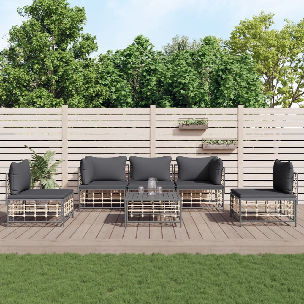 6-delige Loungeset met kussens poly rattan antracietkleurig