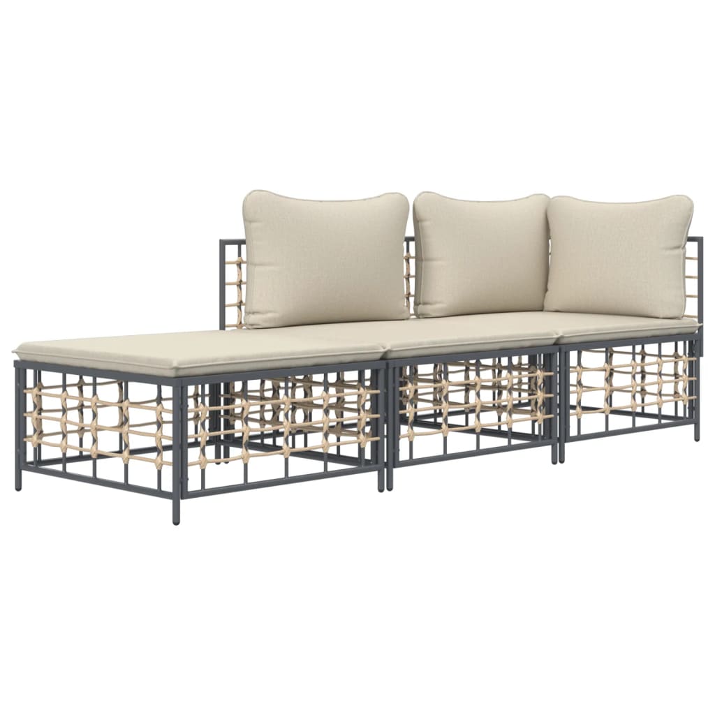 3-delige Loungeset met kussens poly rattan antracietkleurig – afbeelding 3