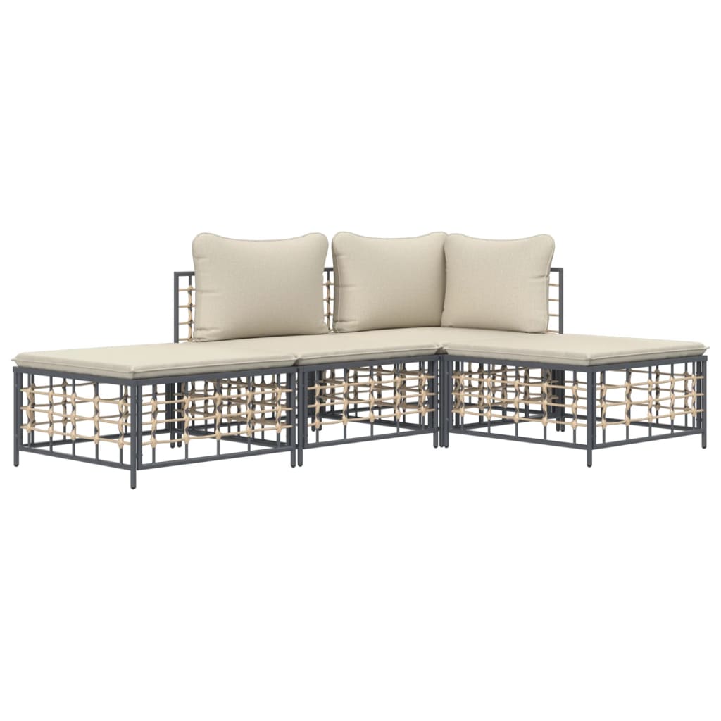 4-delige Loungeset met kussens poly rattan antracietkleurig – afbeelding 3