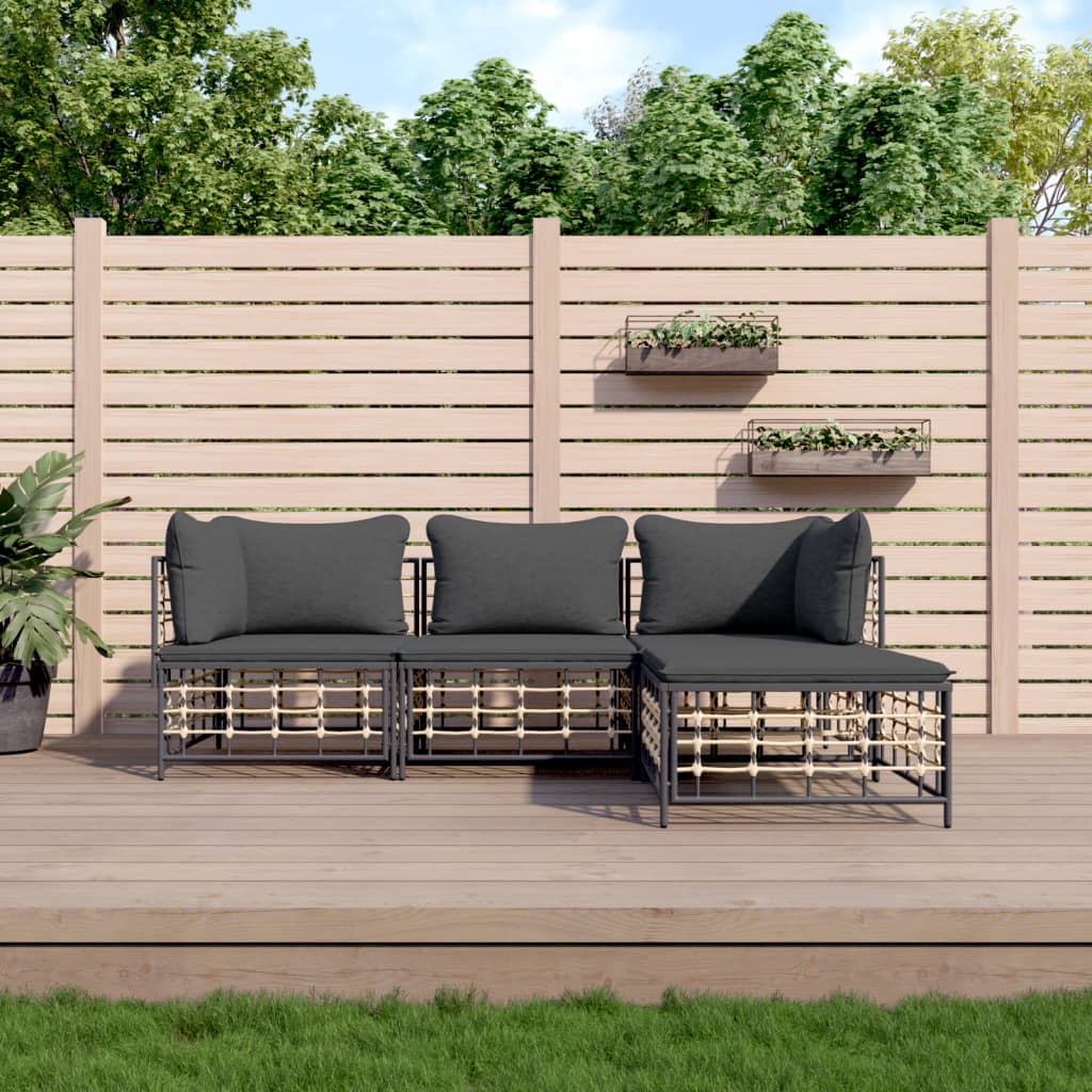 4-delige Loungeset met kussens poly rattan antracietkleurig