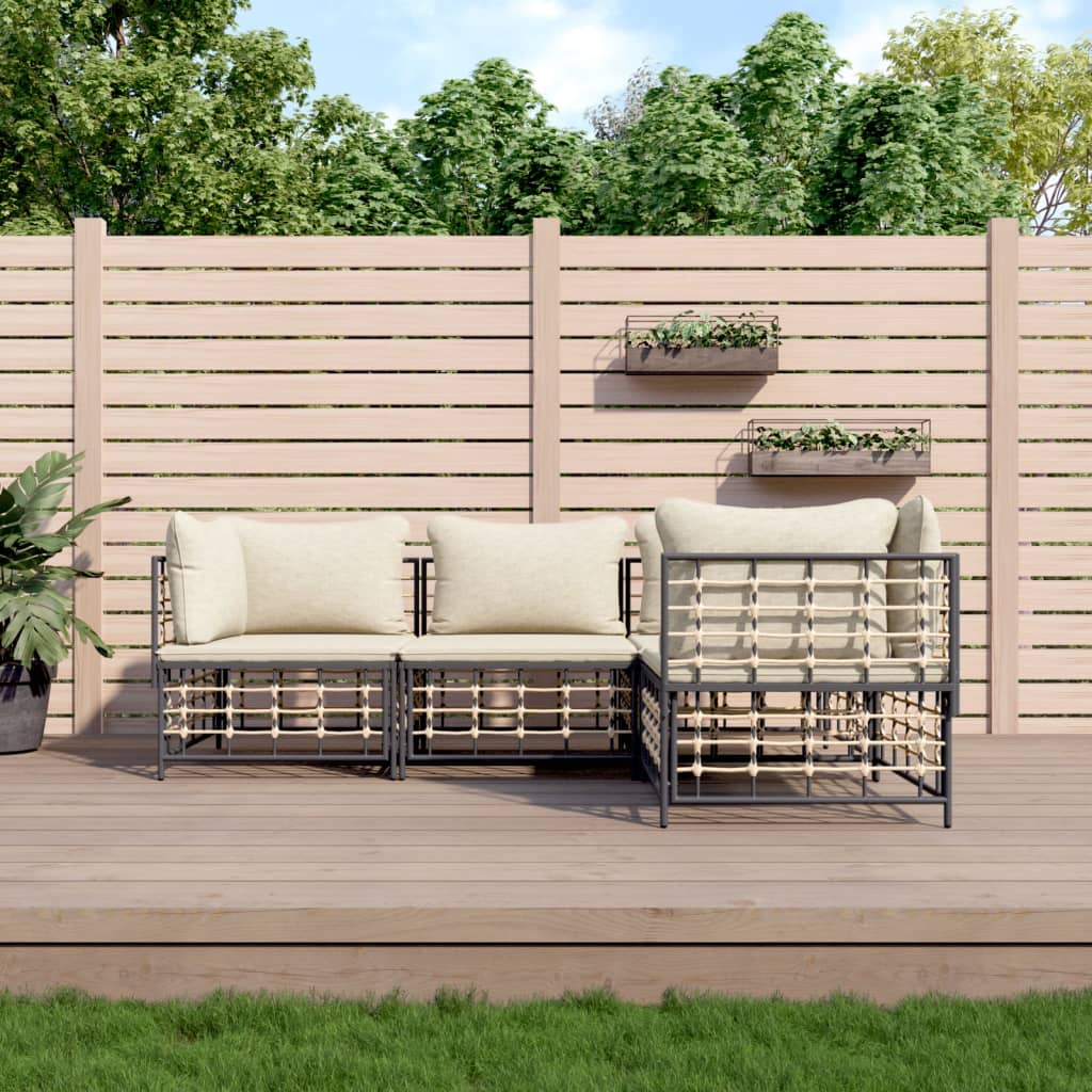 4-delige Loungeset met kussens poly rattan antracietkleurig