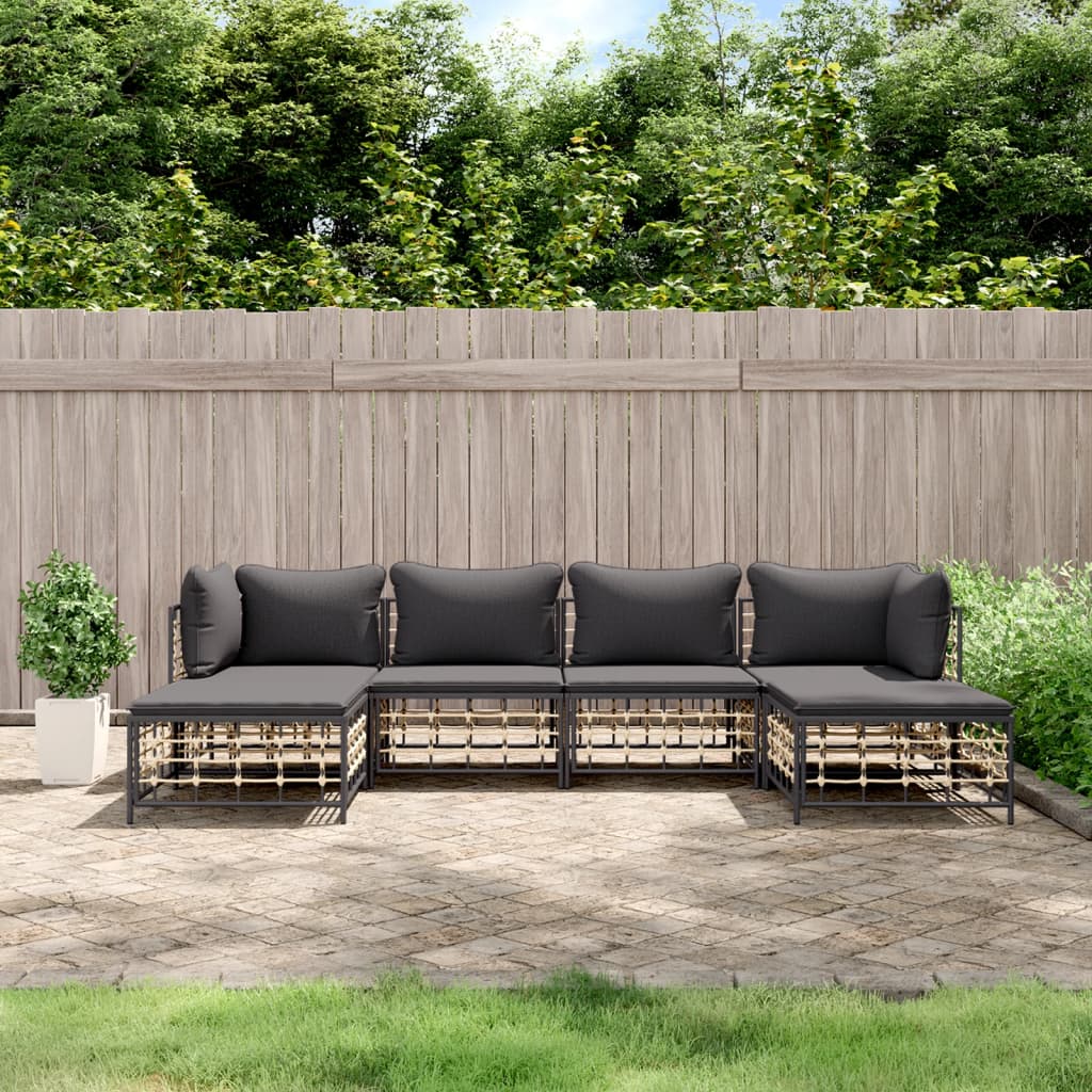 6-delige Loungeset met kussens poly rattan antracietkleurig