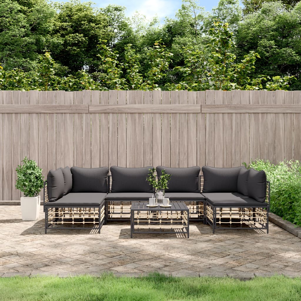 7-delige Loungeset met kussens poly rattan antracietkleurig