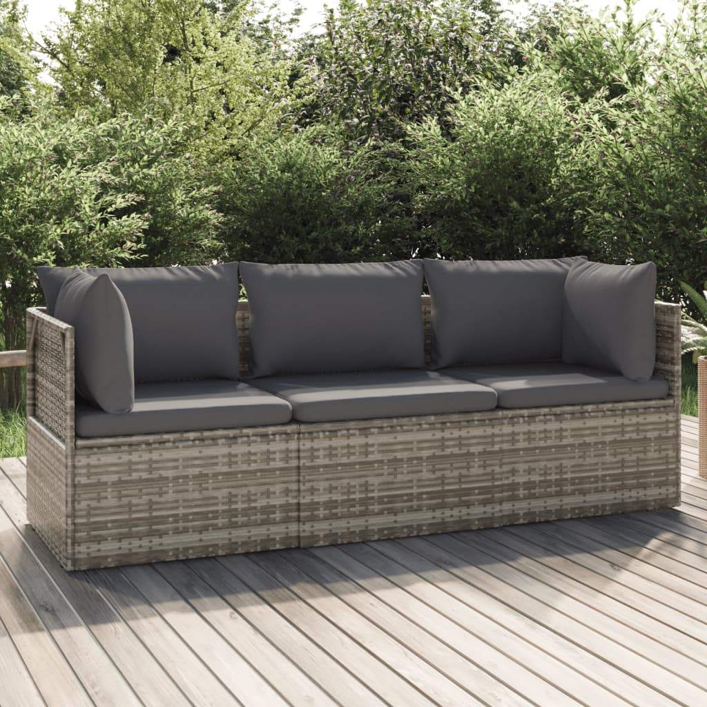 3-delige Loungeset met kussens poly rattan grijs