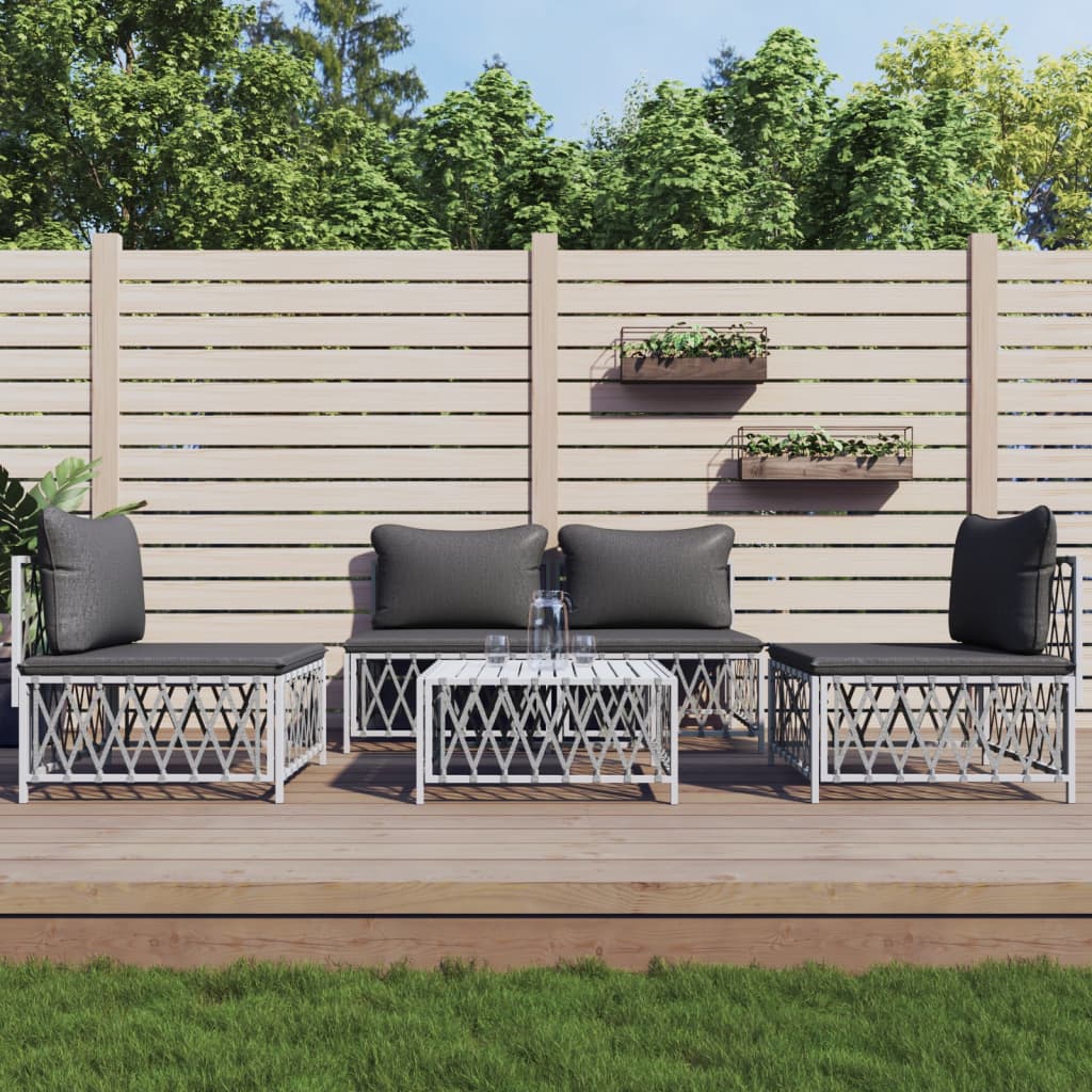 5-delige Loungeset met kussens staal wit