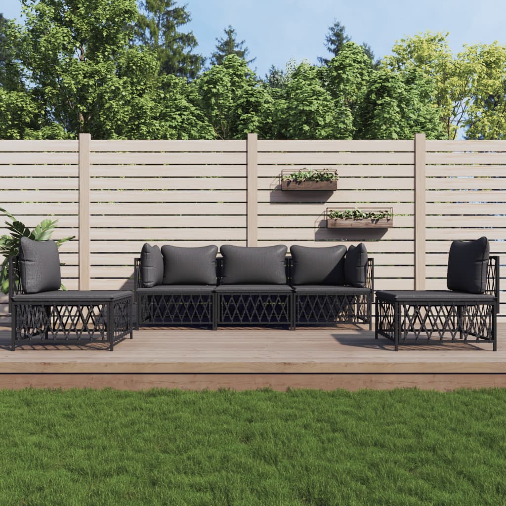 5-delige Loungeset met kussens staal antracietkleurig