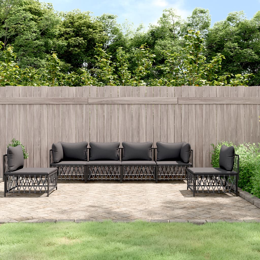 6-delige Loungeset met kussens staal antracietkleurig