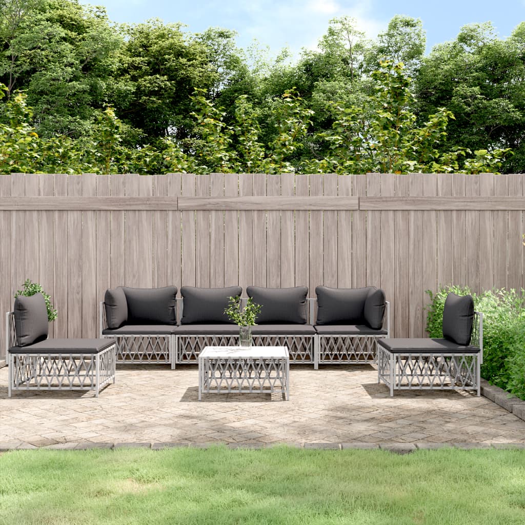7-delige Loungeset met kussens staal wit – afbeelding 1