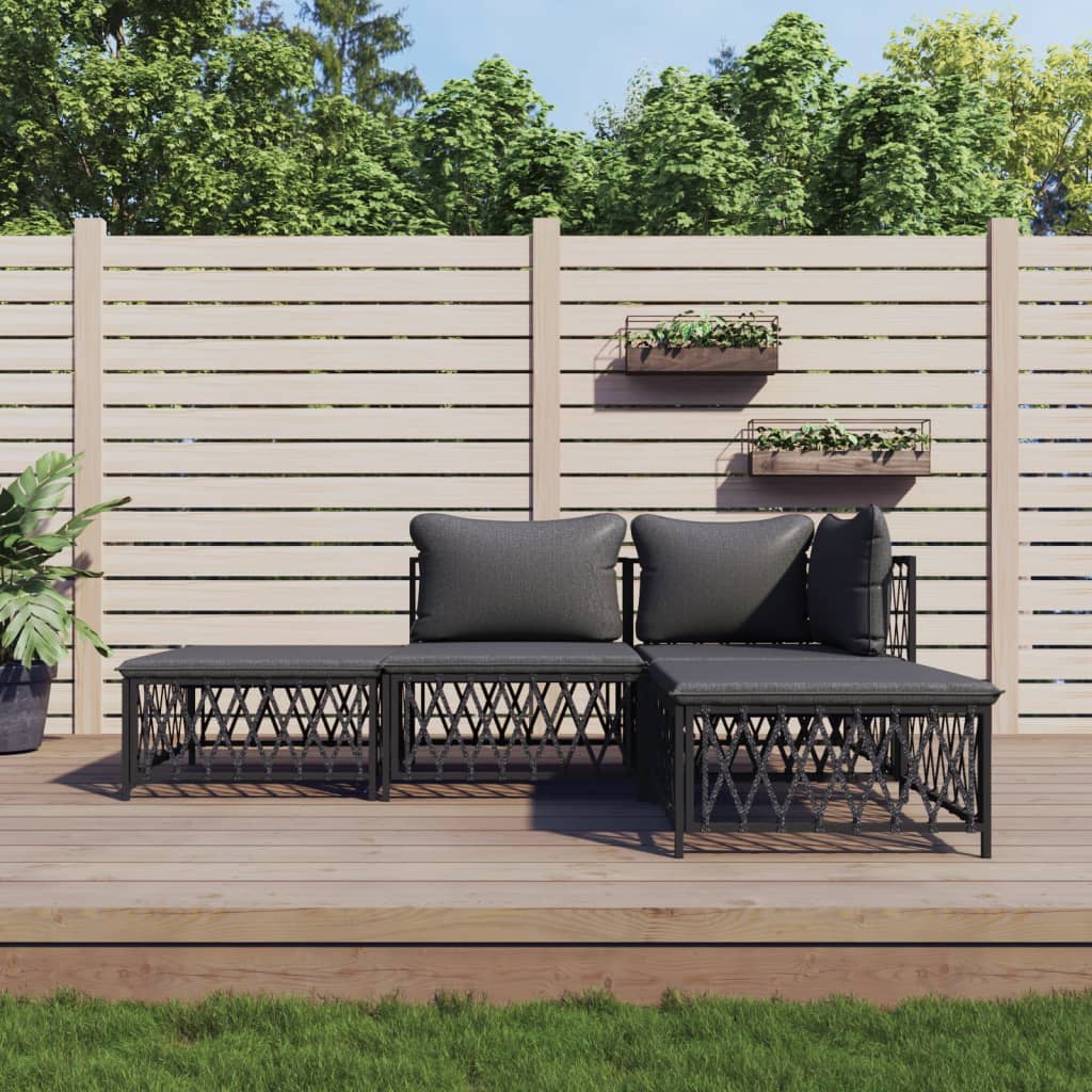 4-delige Loungeset met kussens staal antracietkleurig – afbeelding 1