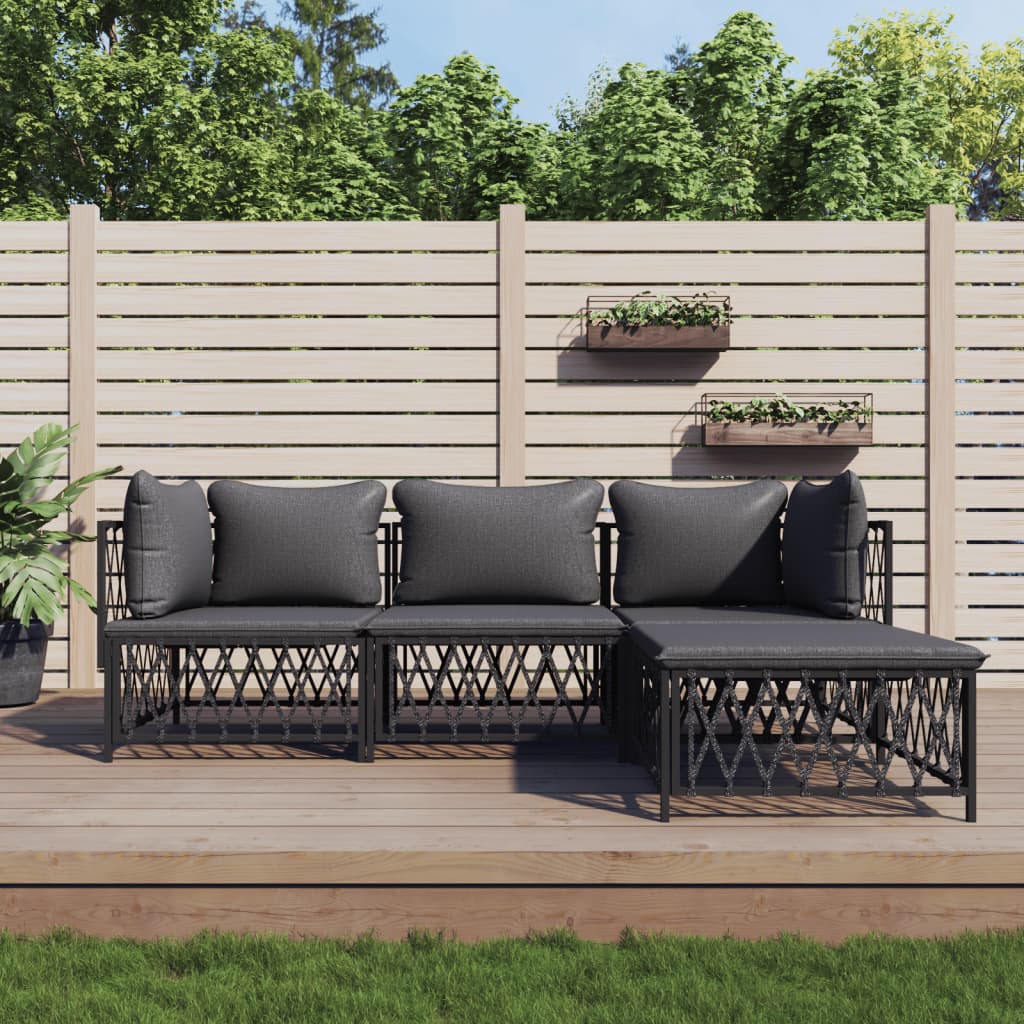 4-delige Loungeset met kussens staal antracietkleurig – afbeelding 1