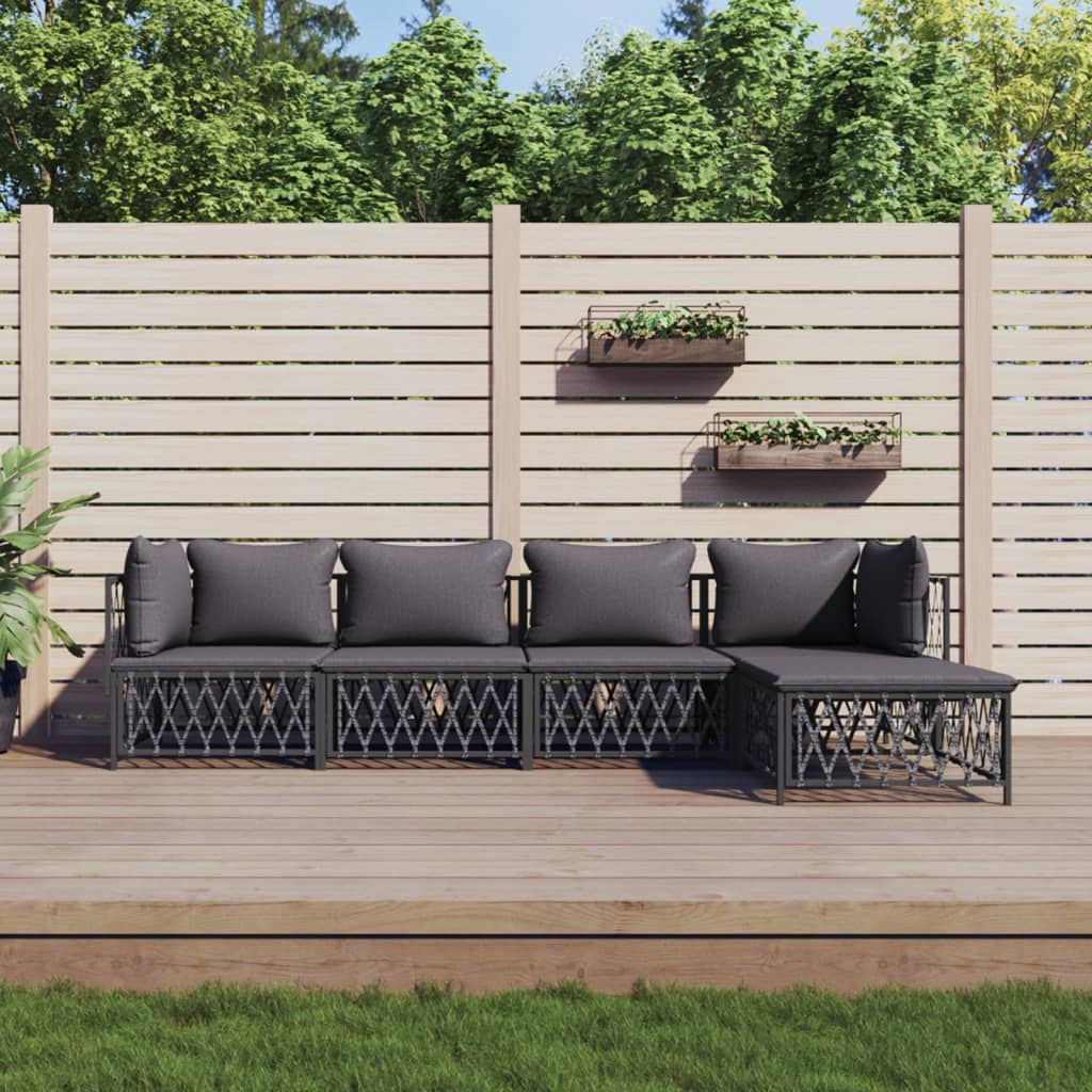 5-delige Loungeset met kussens staal antracietkleurig – afbeelding 1