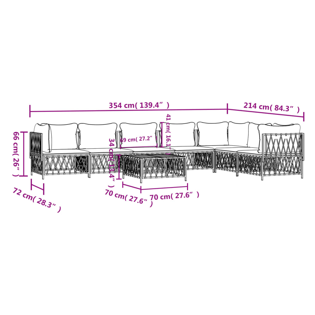 8-delige Loungeset met kussens staal wit – afbeelding 9
