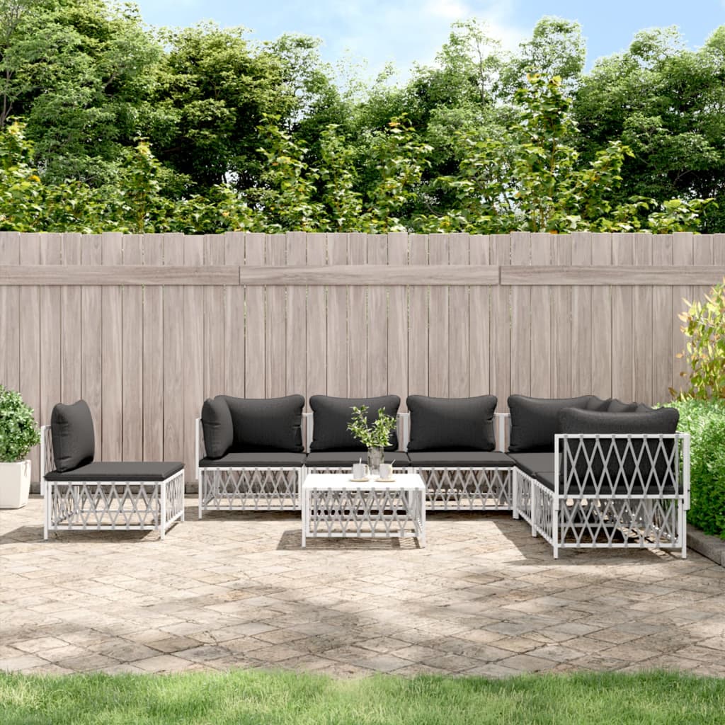 8-delige Loungeset met kussens staal wit