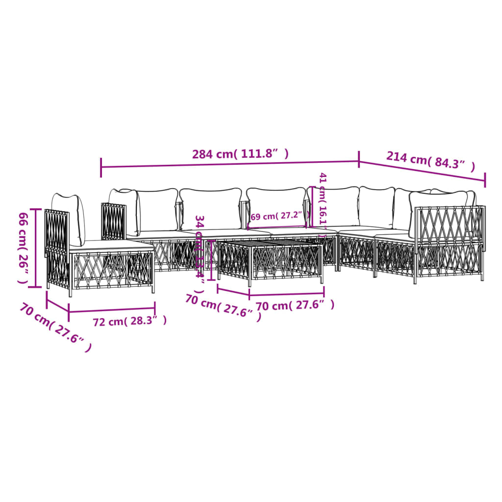 8-delige Loungeset met kussens staal wit – afbeelding 9