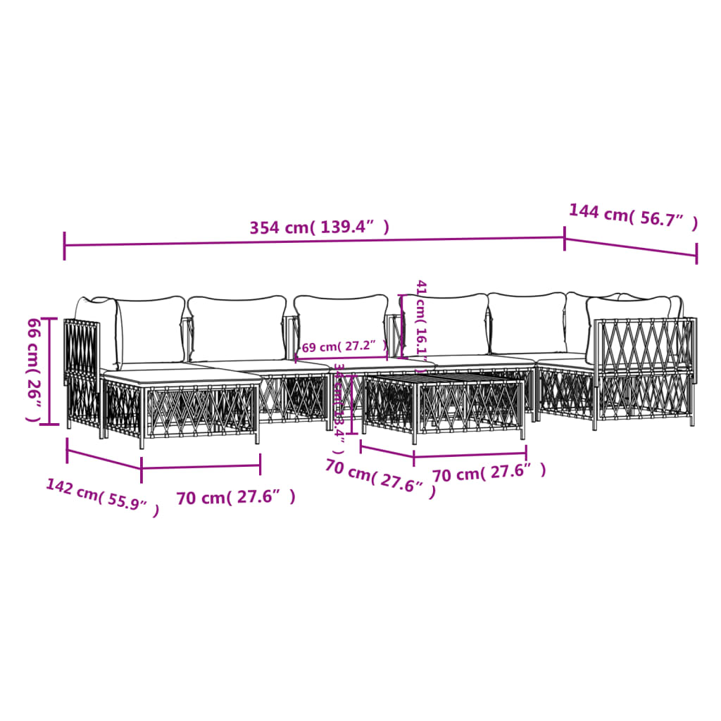 8-delige Loungeset met kussens staal wit – afbeelding 10