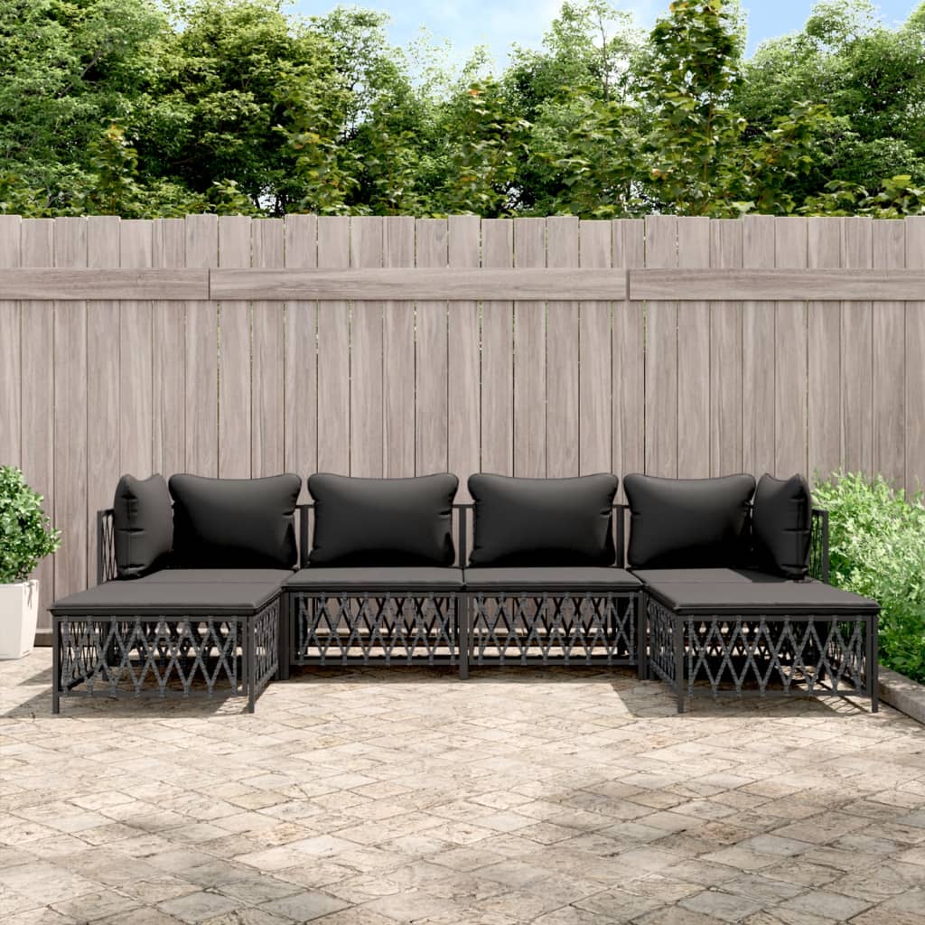 6-delige Loungeset met kussens staal antracietkleurig – afbeelding 1