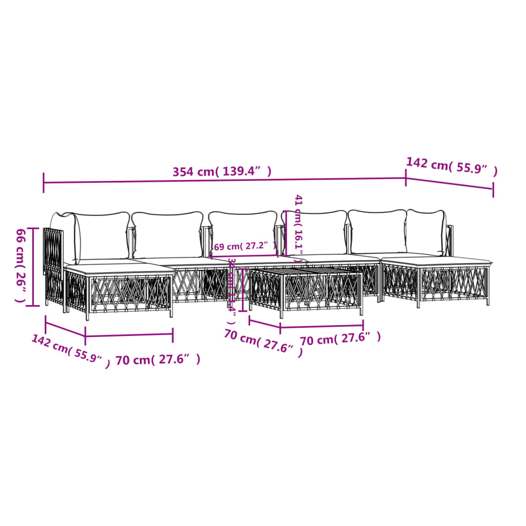 8-delige Loungeset met kussens staal wit – afbeelding 10