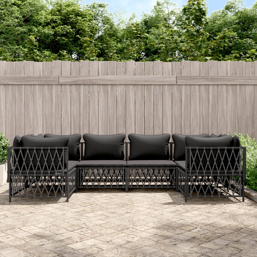 6-delige Loungeset met kussens staal antracietkleurig