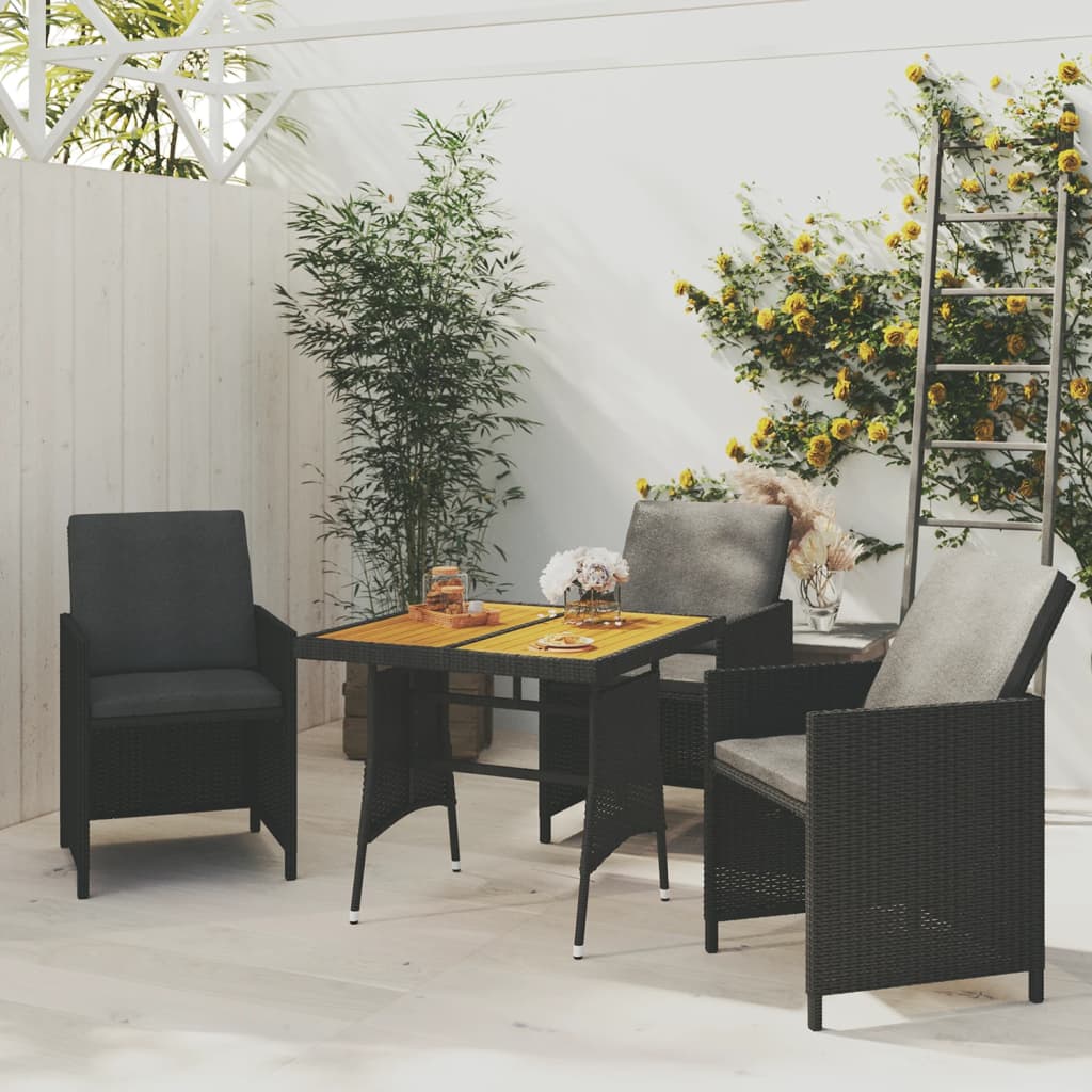 Tuintafel 70x70x72 cm poly rattan en massief acaciahout zwart – afbeelding 1