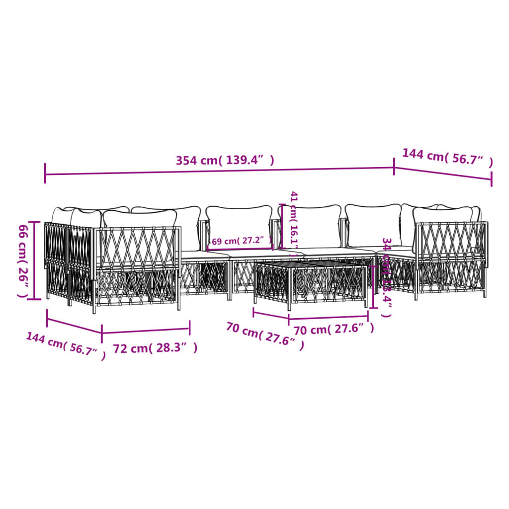 8-delige Loungeset met kussens staal wit – afbeelding 9