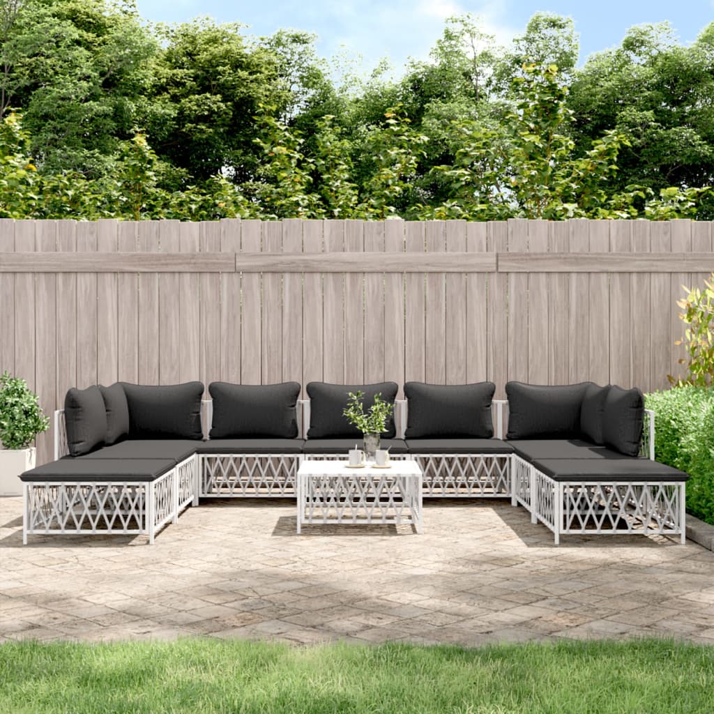 10-delige Loungeset met kussens staal wit – afbeelding 1