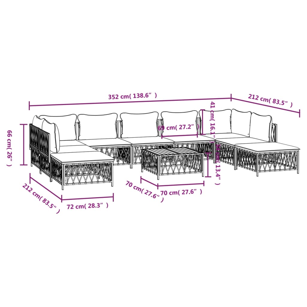 10-delige Loungeset met kussens staal wit – afbeelding 10