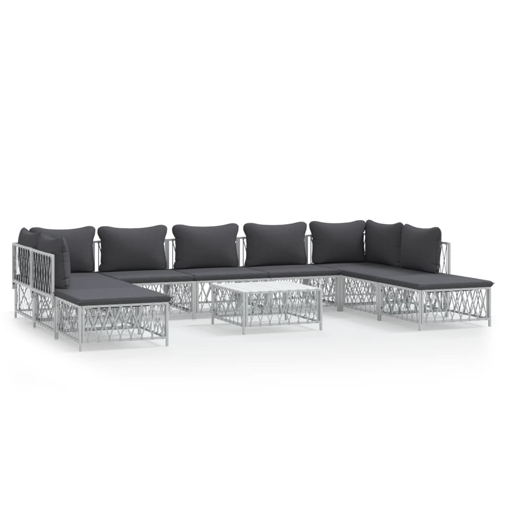 10-delige Loungeset met kussens staal wit – afbeelding 2