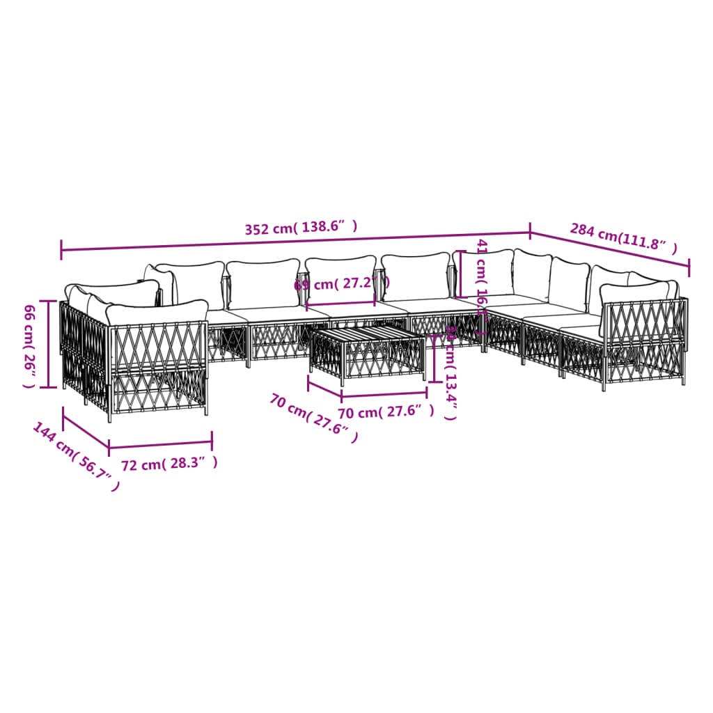11-delige Loungeset met kussens staal wit – afbeelding 9