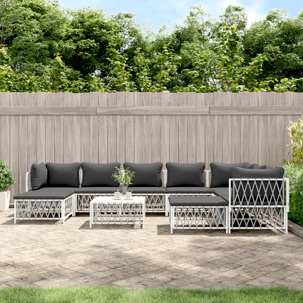 10-delige Loungeset met kussens staal wit – afbeelding 1