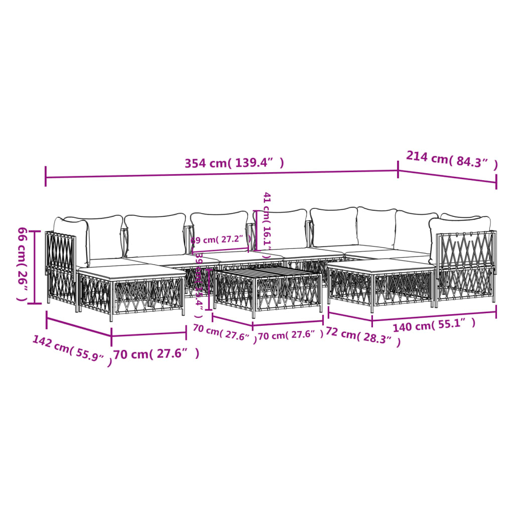 10-delige Loungeset met kussens staal wit – afbeelding 10