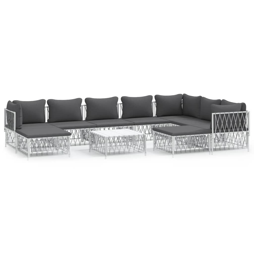 10-delige Loungeset met kussens staal wit – afbeelding 2