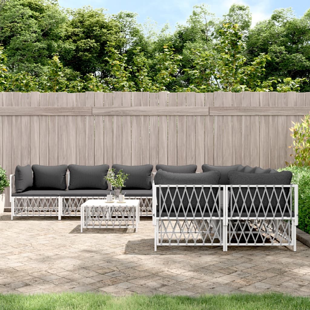 9-delige Loungeset met kussens staal wit – afbeelding 1