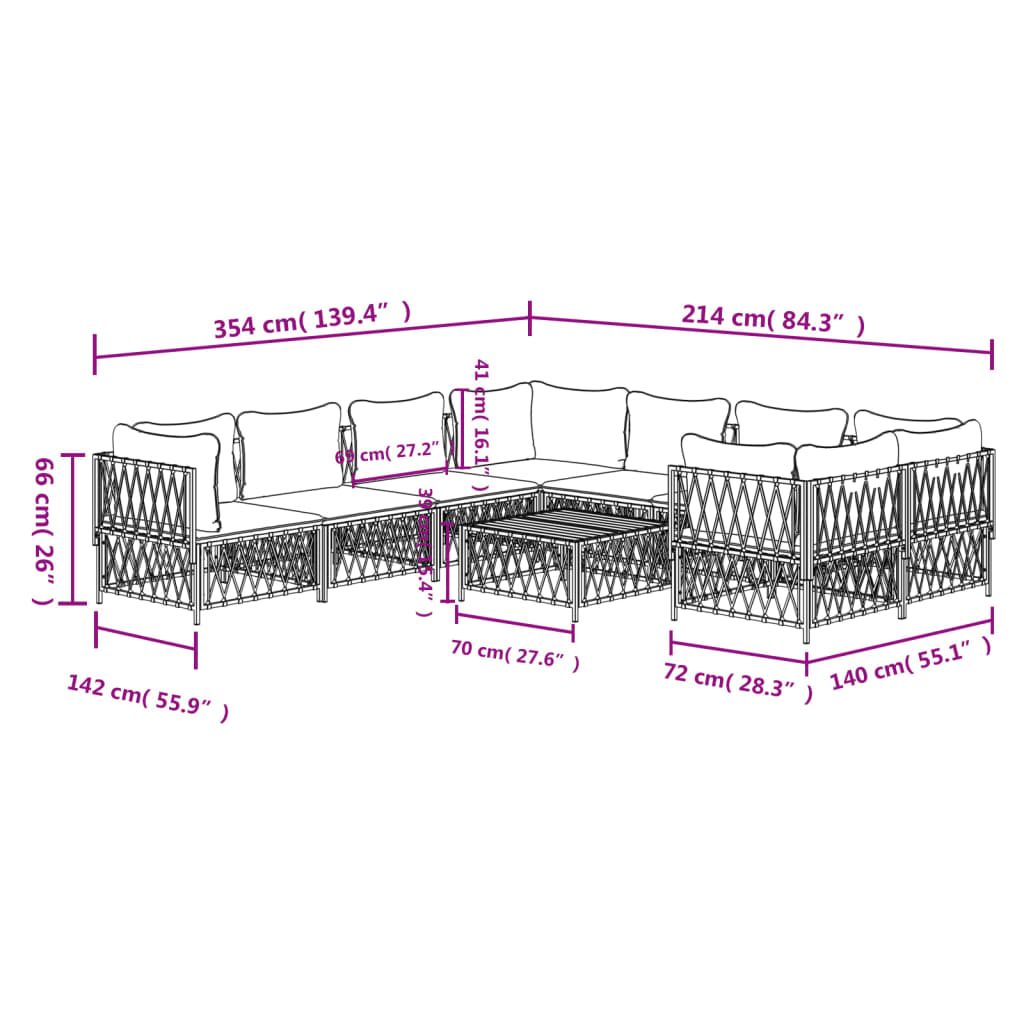 9-delige Loungeset met kussens staal wit – afbeelding 9