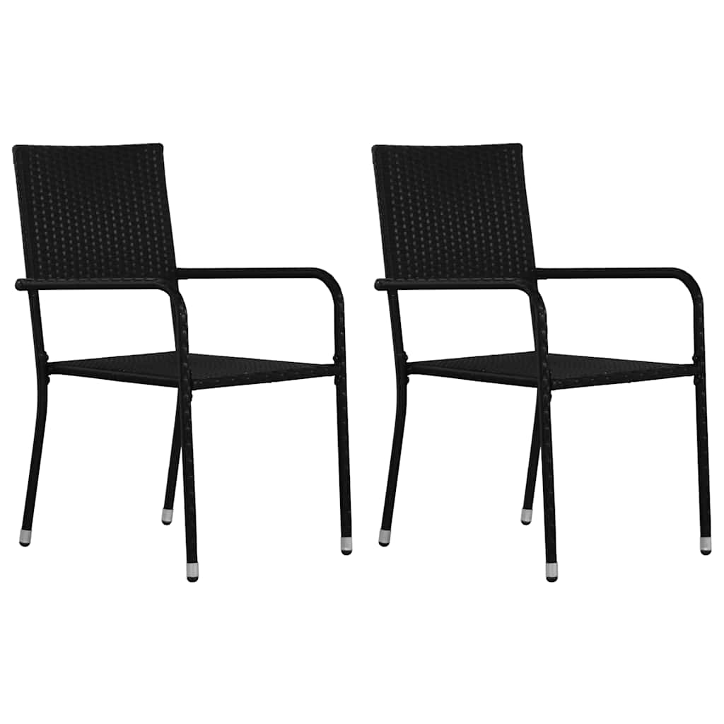 Tuinstoelen 2 st stapelbaar poly rattan zwart – afbeelding 1
