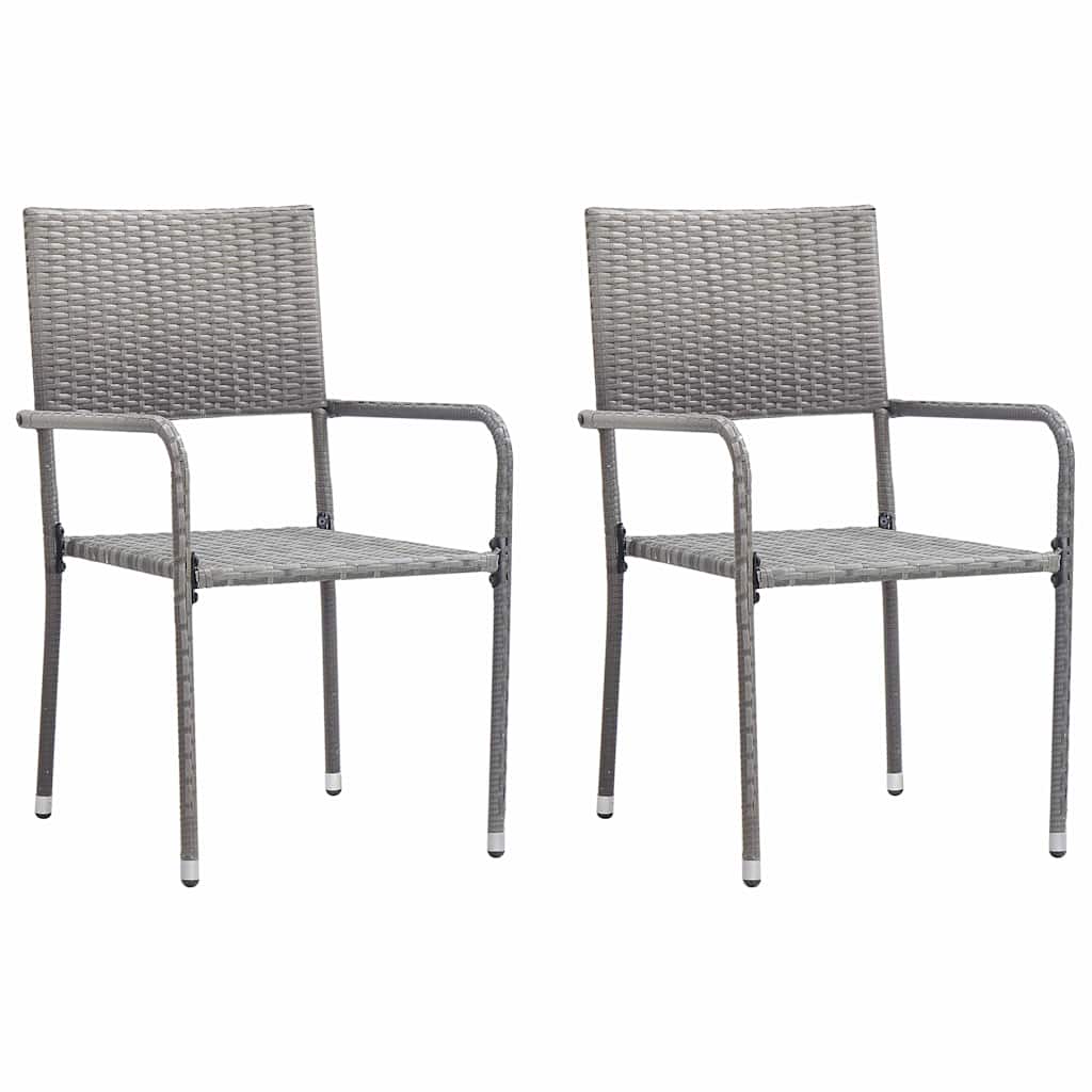 Tuinstoelen 2 st stapelbaar poly rattan grijs – afbeelding 1
