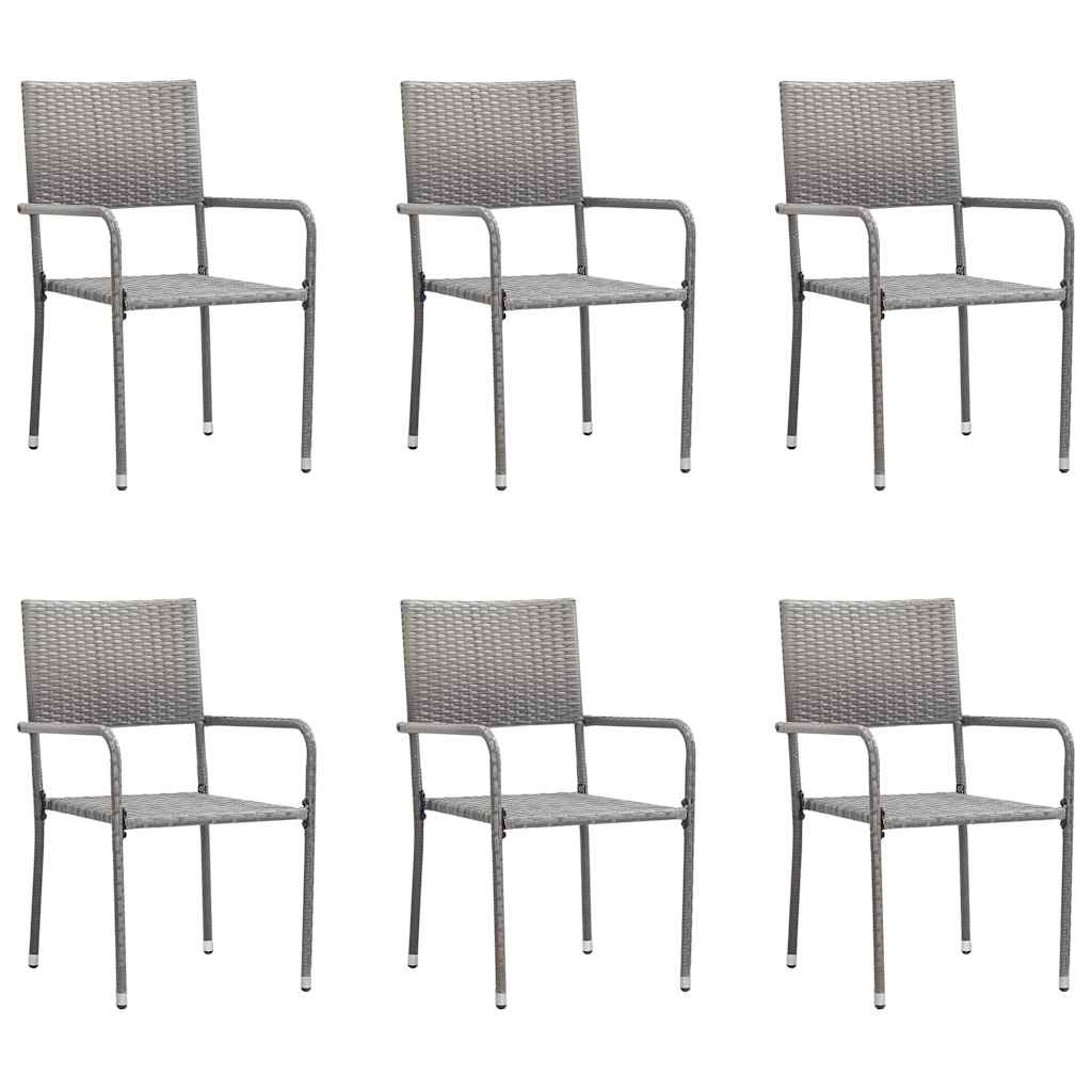 Tuinstoelen 6 st stapelbaar poly rattan grijs – afbeelding 1