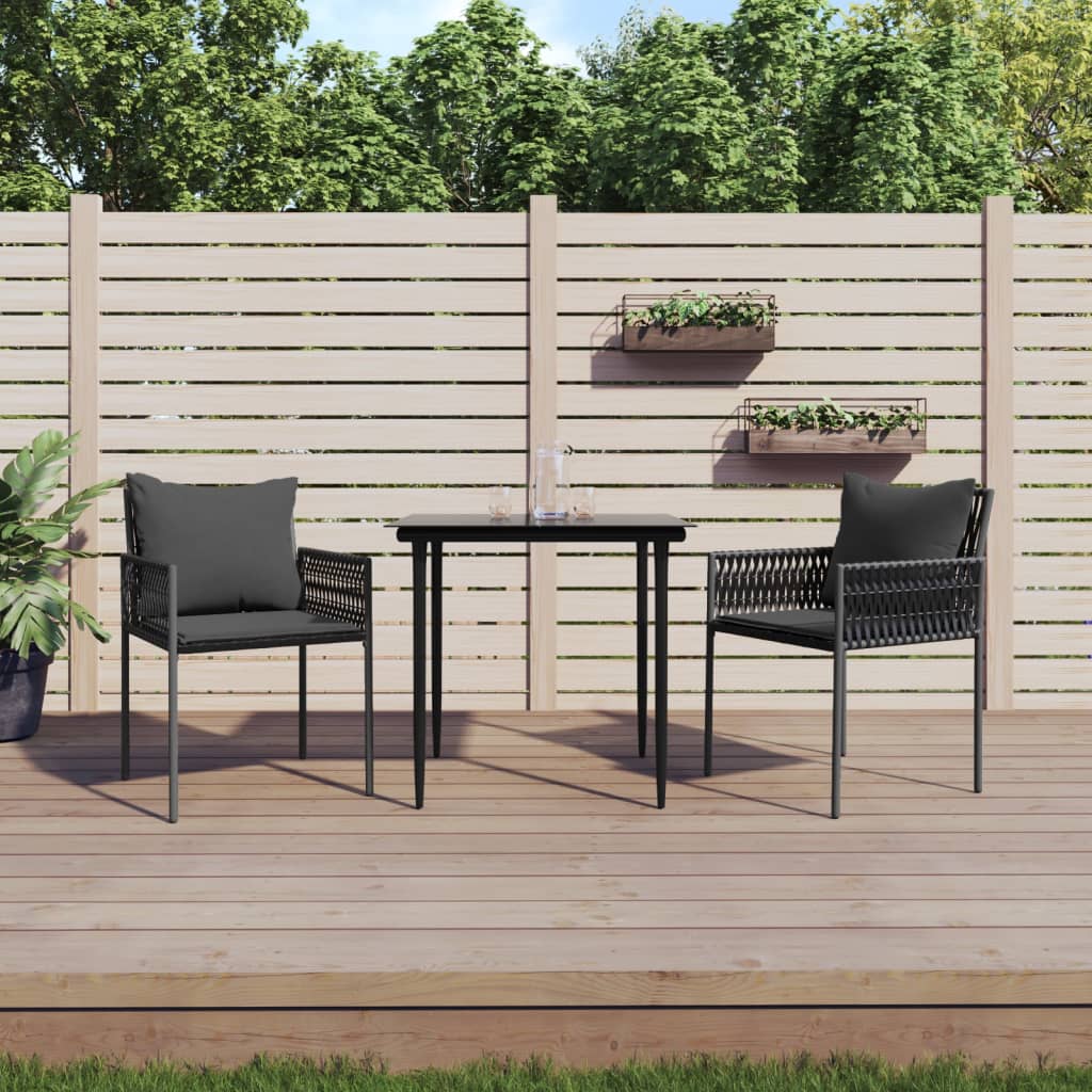 3-delige Tuinset met kussens poly rattan en staal – afbeelding 1