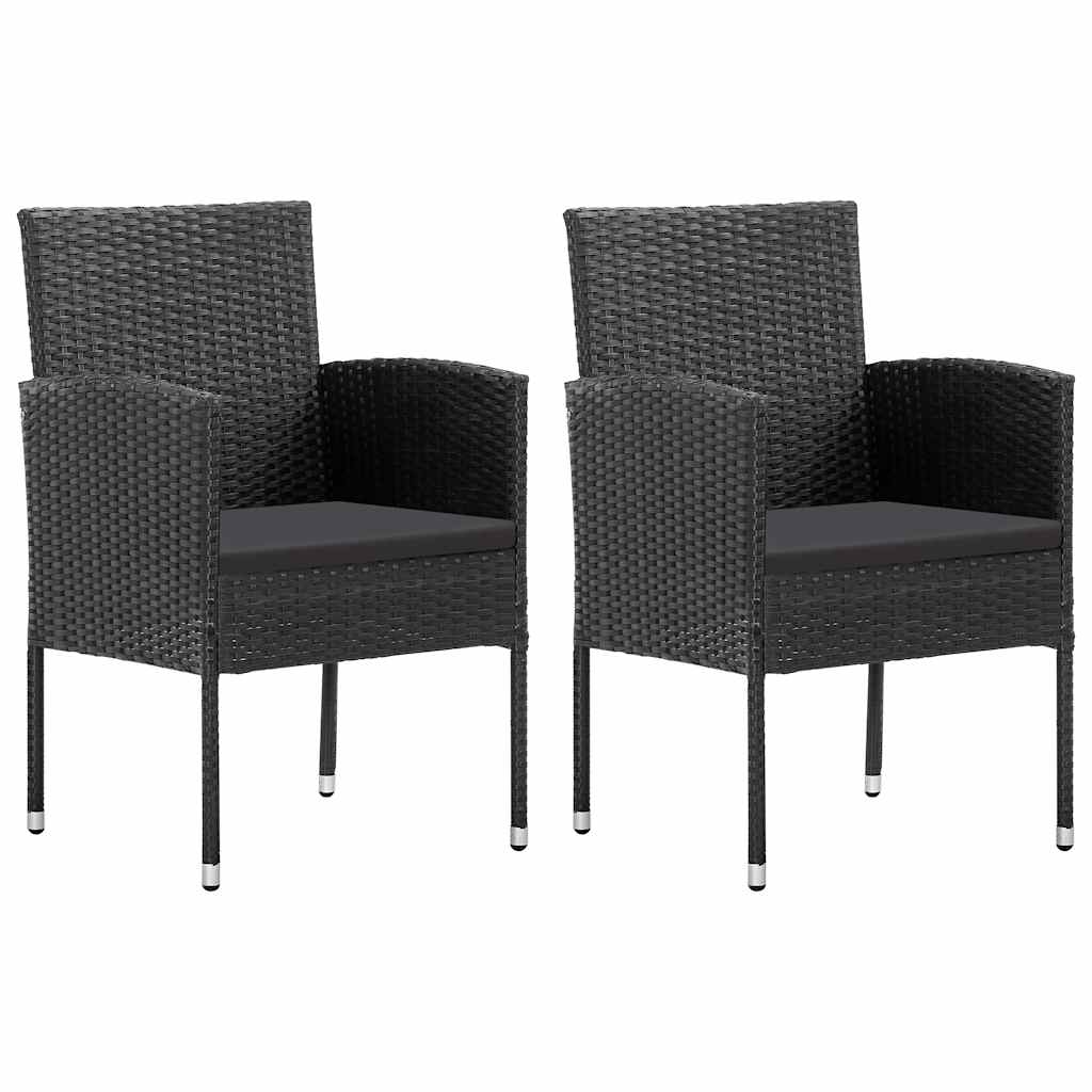 Tuinstoelen 2 st met zwarte kussens poly rattan zwart – afbeelding 1