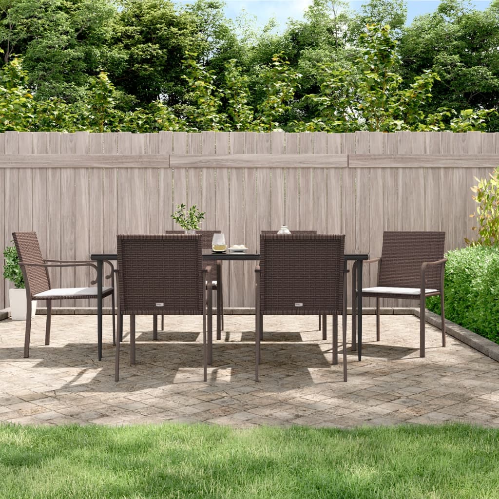 Tuinstoelen 6 st met kussens 56x59x84 cm poly rattan bruin – afbeelding 1