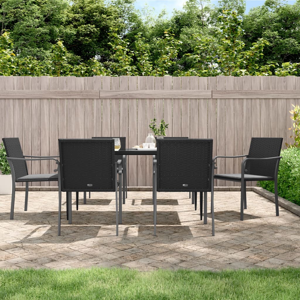 Tuinstoelen 6 st met kussens 56x59x84 cm poly rattan zwart – afbeelding 1
