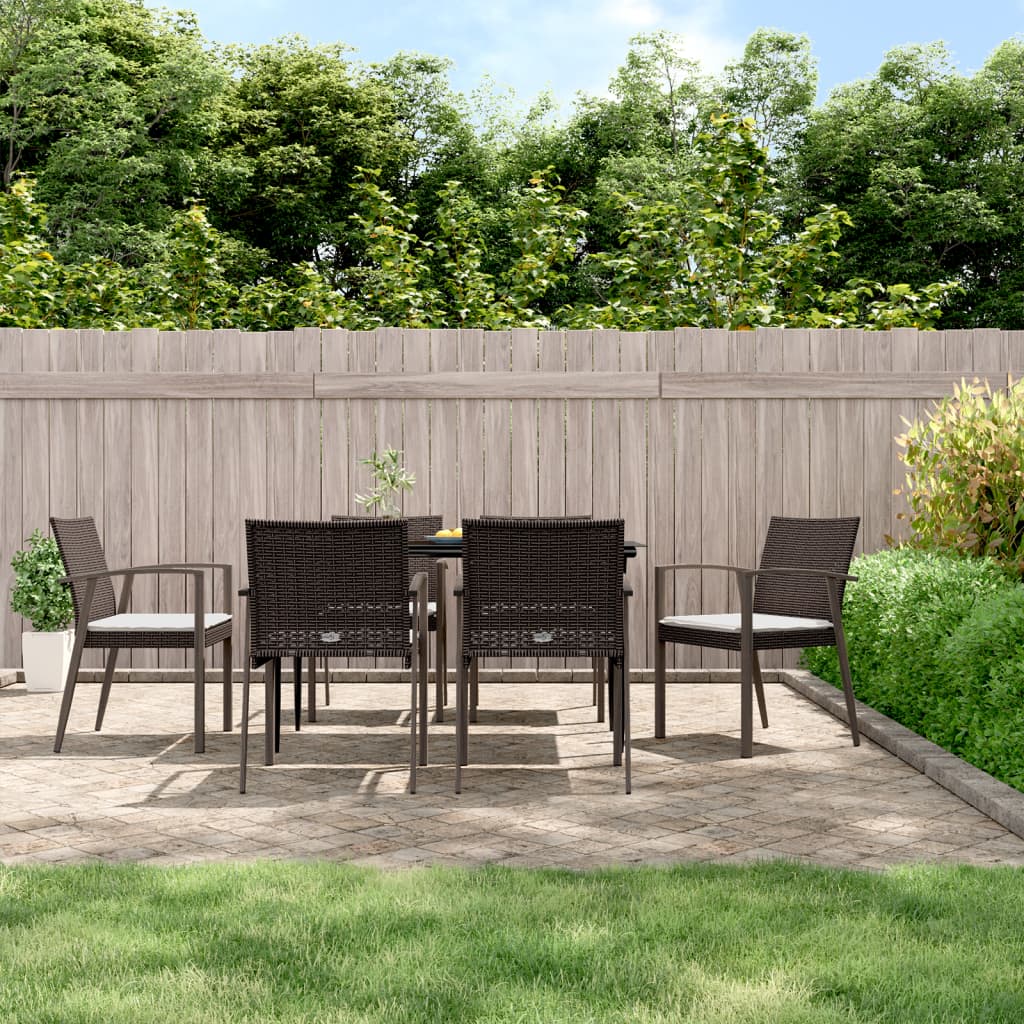 Tuinstoelen 6 st met kussens 56,5x57x83 cm poly rattan bruin – afbeelding 1