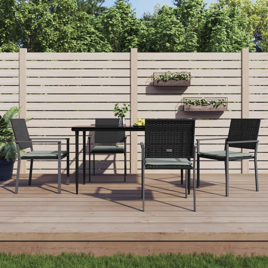 Tuinstoelen 4 st met kussens 54x62,5x89 cm poly rattan zwart – afbeelding 1