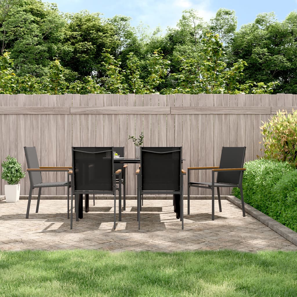 Tuinstoelen 6 st 55x61,5x90 cm textileen en staal zwart – afbeelding 1