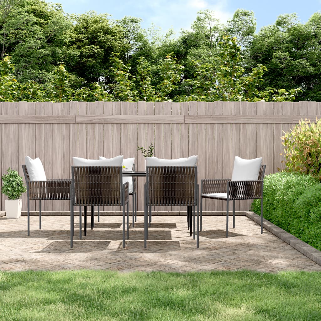 Tuinstoelen 6 st met kussens 54x61x83 cm poly rattan bruin – afbeelding 1