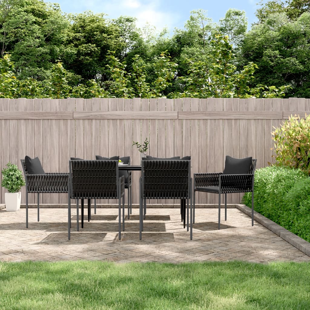 Tuinstoelen 6 st met kussens 54x61x83 cm poly rattan zwart