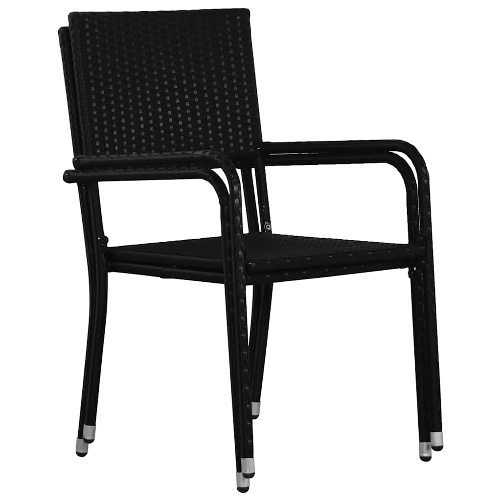 Tuinstoelen 2 st stapelbaar poly rattan zwart – afbeelding 4