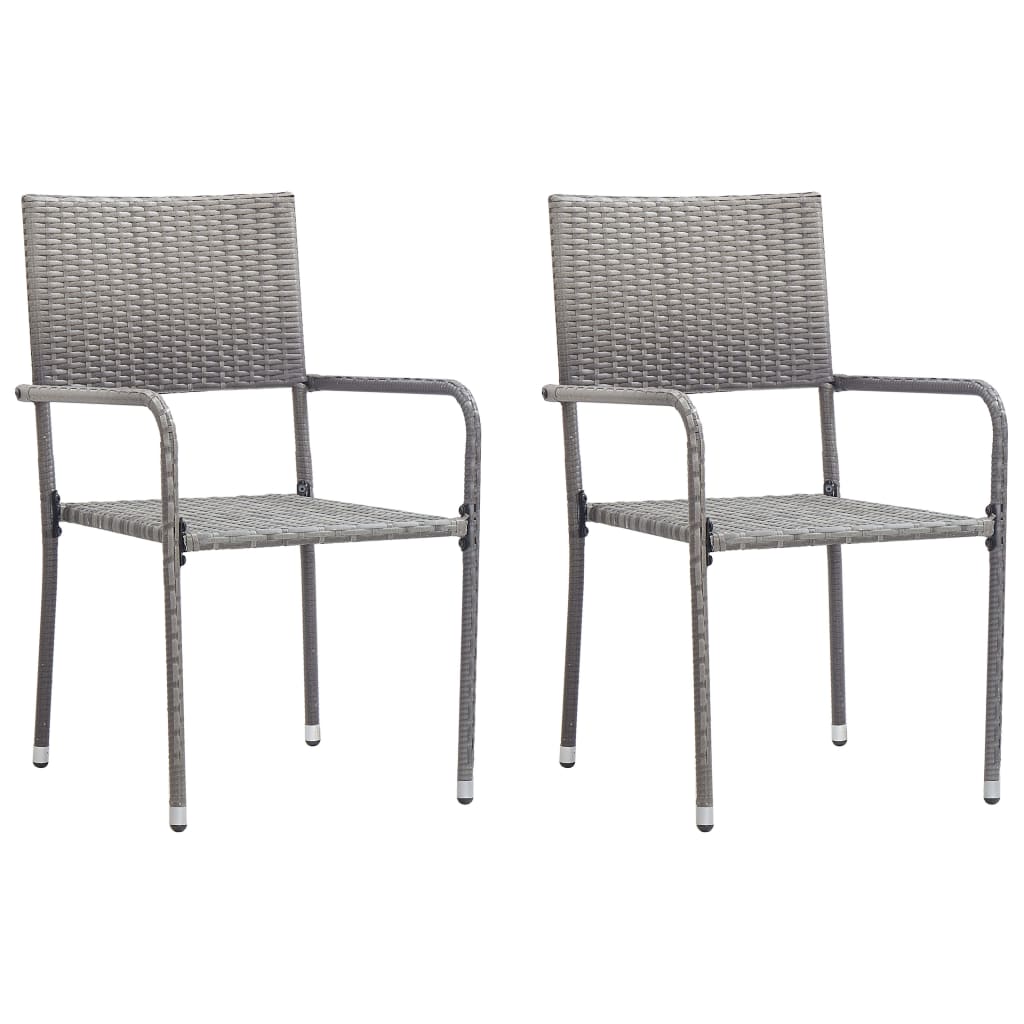 Tuinstoelen 2 st stapelbaar poly rattan grijs – afbeelding 1